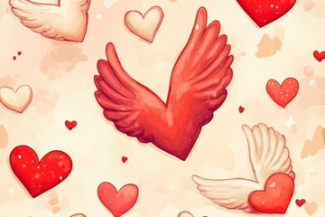 Romantic background with hand-drawn red and pink hearts seamless pattern, ideal for valentine's day or love-themed projects