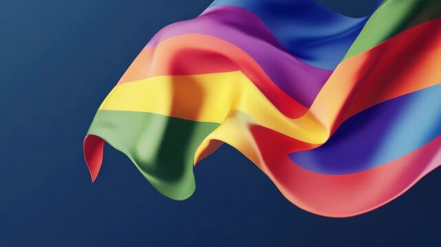 The vibrant colors of a rainbow flag billowing in a breeze against a stark blue sky. A symbol of pride and diversity.