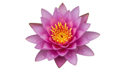 Beautiful pink water lily isolated PNG on transparent background, aquatic flower with yellow center...