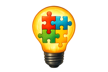 Creative puzzle light bulb isolated on transparent background