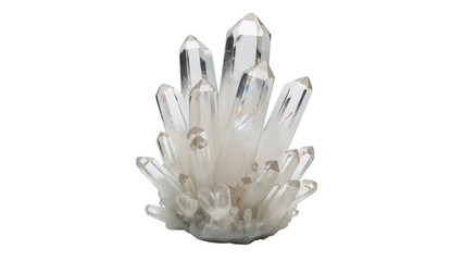 Clear quartz crystal cluster isolated PNG on transparent background, mineral specimen for healing...