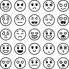 Obraz premium Smile Face Outline Icon Set Emoticon Expressions and Mood Symbols