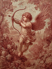 Fototapeta premium Vintage Valentines Day Cupid Angel with Bow Print