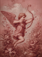 Fototapeta premium Vintage Valentines Day Cupid Angel with Bow Print