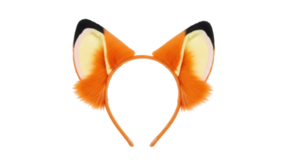 Orange fox ears headband PNG isolated on transparent background, animal costume accessory for cosplay and party events