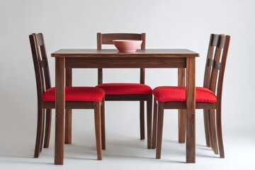 Wooden Dining Set with Red Cushions
