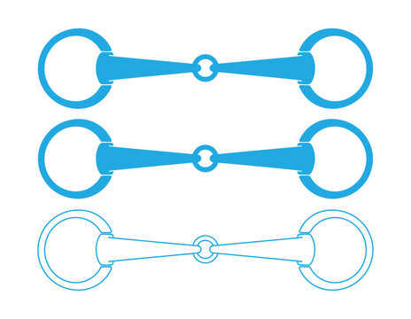 Snaffle rings or racing snaffle icon set. Snaffle horse bit vector set in solid and outline styles. Ideal for equestrian gear, horse riding equipment, tack shop graphics, western and English riding de