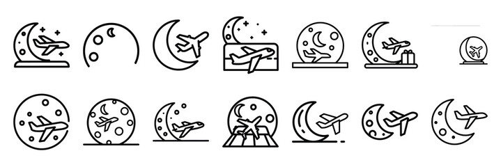Obraz premium Outline icon set of holiday travel night , Holi day vector icons.