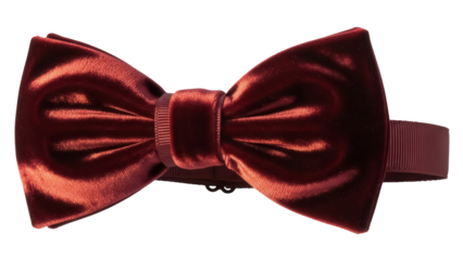 Elegant burgundy velvet bow tie isolated PNG, formal wear accessory for special occasions and events on transparent background