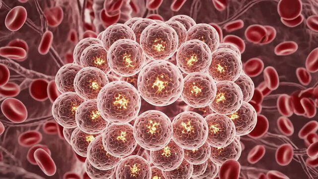 Multiple alveoli expanding together like a synchronized cluster of luminous spheres. Capillary flow increases around them, creating a dynamic yet peaceful gas exchange landscape