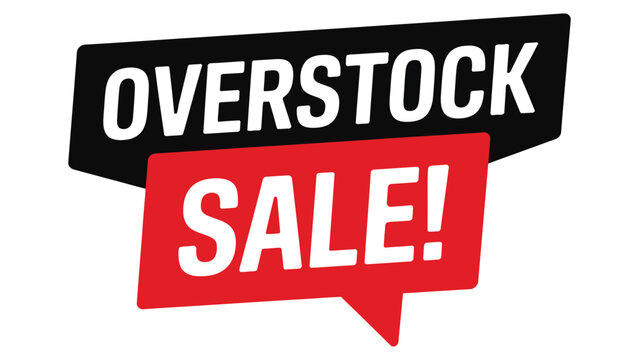 overstock sale call to action illustration with speech bubbles for retail discount promotion marketing and clearance campaign