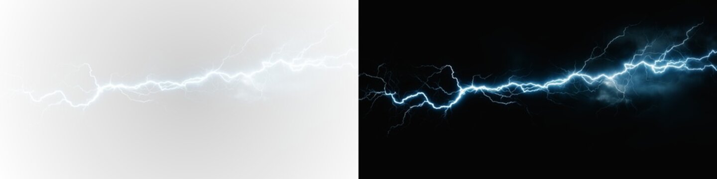 Lightning, electricity, discharge, flash with dramatic thunderstorm energy in PNG format, perfect overlay for transparent PNG images, adding the power of lightning, electricity.