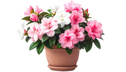 A vibrant, close-up shot of a potted flowering plant featuring clusters of pink and white blossoms against a dark backdrop
