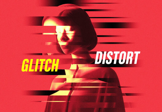 Glitch Distort Photo Effect Mockup