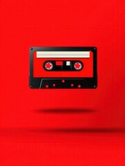 Obraz premium Retro cassette tape on vibrant red background