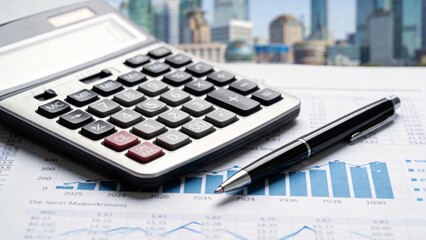 Calculator pen and financial charts