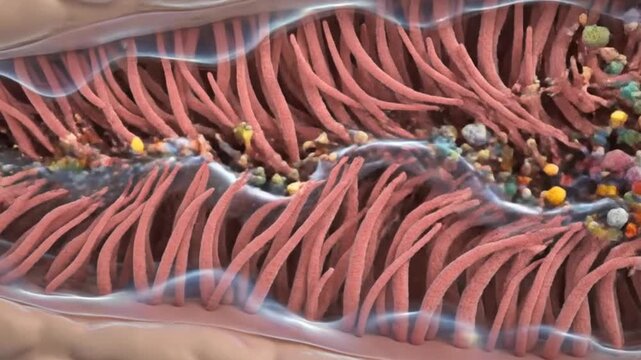 3D Animation of Human Intestine Villi and Nutrient Absorption Process - Medical Illustration