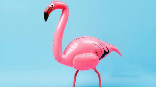 A single inflatable pink flamingo pool toy with black stripes and white underside.