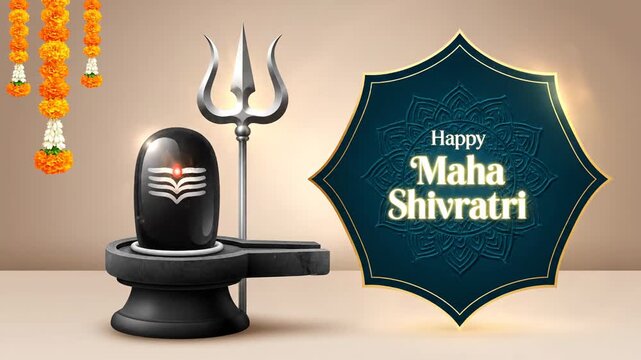 Mahashivratri Festival Greeting Shiva Lingam and Trishul Illustration