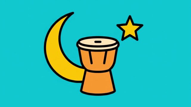 Bedug cartoon for ramadhan and eid Flat 2D vector outline illustration