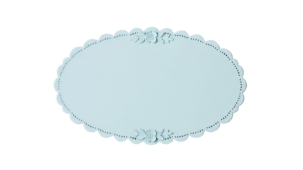 Light blue scalloped oval frame PNG isolated on transparent background, decorative border with floral accents for scrapbooking and design