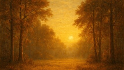 Fototapeta premium Serene autumn forest sunset scene.