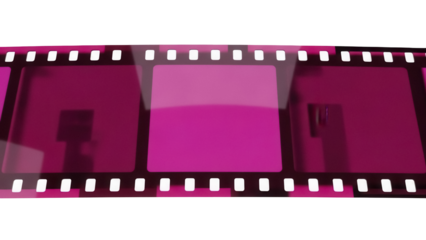 Magenta film strip PNG isolated on transparent background, retro photographic film roll for vintage photo and cinema design