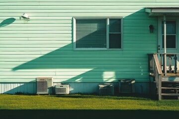 Fototapeta premium Mint Green House Exterior with Shadows