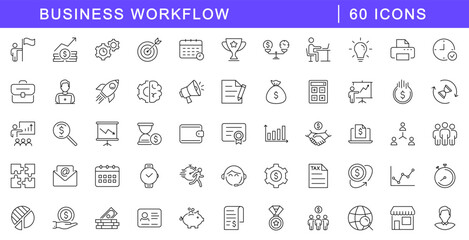 Business icon set. Business and finance icons in line style. Editable web icons. Vector illustration.