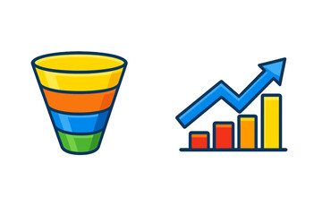 Sales funnel and growth chart icons