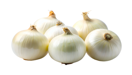 Close-up studio shot of a group of fresh white onions, showcasing their smooth, layered skin against a black background