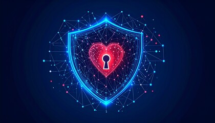 Secure love concept with shield protecting heart and key