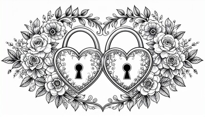 Heart shaped locks with floral wreath for love and security concepts