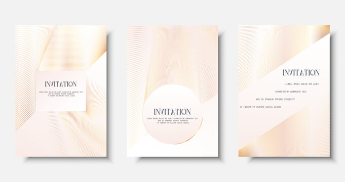 Set golden luxury invitation white Template card, Premium geometric  gold line frame typography design, Elegant background for advertising, wedding, gala, grand opening, invitation, layout 