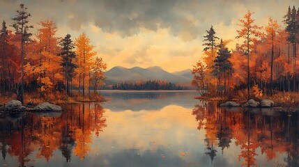 Obraz premium Autumn lake sunrise reflections