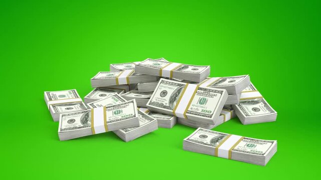 A professional heap of one hundred dollar banknotes forms a thick stack of cash currency representing wealth, financial success, and a significant business investment in the banking market.green 