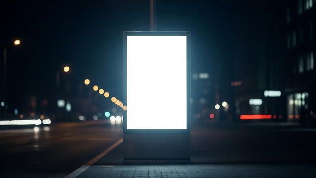 Night City View with Blank Vertical Billboard Mockup