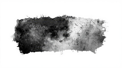 Black ink watercolor texture grunge abstract background stain splatter paint splash monochrome art design element on white negative space