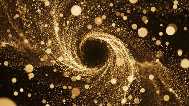 Black Hole Swirling Golden Particles Cosmic Scene.