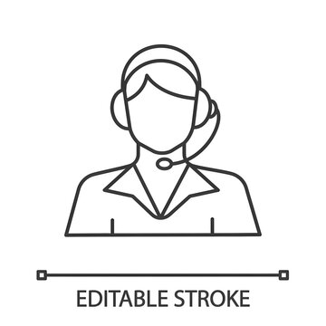 Call center operator linear icon. Support service. Thin line illustration. Contour symbol. Vector isolated outline drawing. Editable stroke