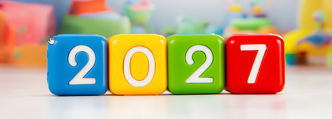 Futuristic olorful Cubes Showing 2027 Numbers