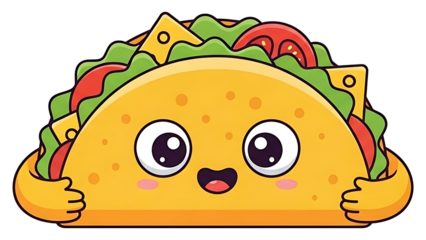 Cartoon taco character with big eyes isolated on transparent background