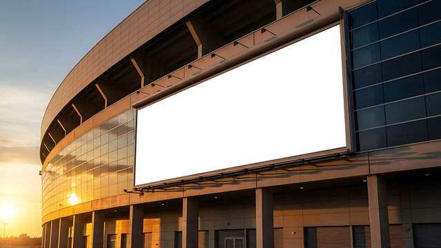 Blank Advertising Billboard on Modern Stadium Exterior