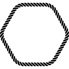 Rope hexagon frame. Nautical rope shape silhouette. Vector illustration isolated on white.