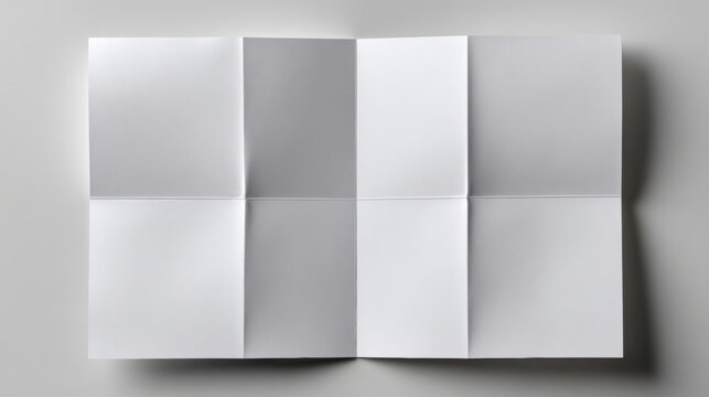A top-down view of a blank white sheet of paper meticulously folded into eight equal rectangular panels, creating a grid layout for creative use.