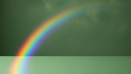 Naklejka premium Vibrant rainbow arc on a green background. Optical phenomenon and nature. Graphic representation for Saint Patrick Day.