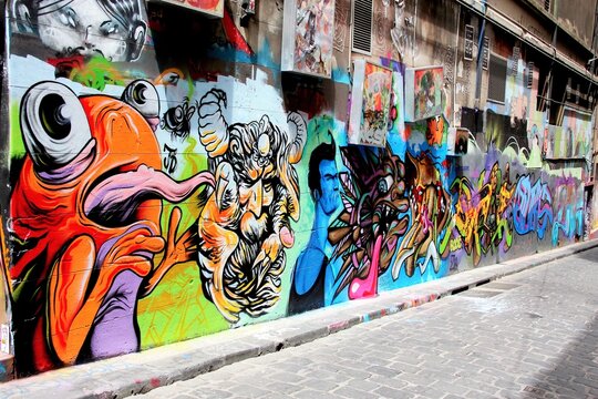 Melbourne, November 2012: Colorful Graffiti Mural in Hosier Lane