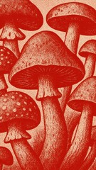 Fototapeta premium Red mushrooms detailed vintage mobile wallpaper