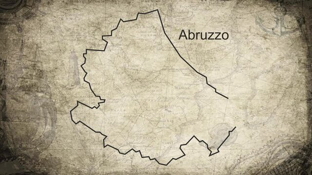 Abruzzo map drawn on a cartography background sheet of paper