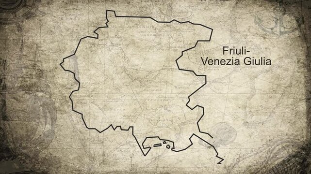 Friuli-Venezia Giulia map drawn on a cartography background sheet of paper